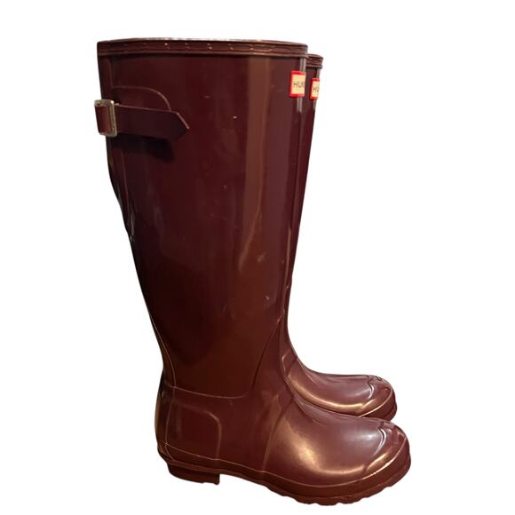 Hunter Burgundy Tall Gloss Rain Boots Size 6 - Picture 3 of 9